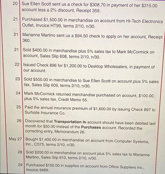 journal. 2. Post the individual amounts from the five journals to the