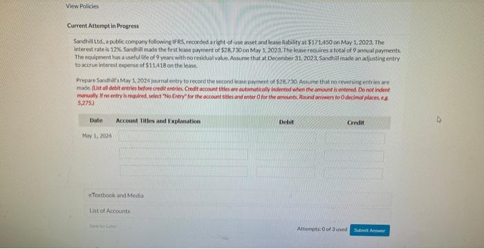 help Current Attempt in Progress Sandhilltd, a public compaciy following IfRS, recorded