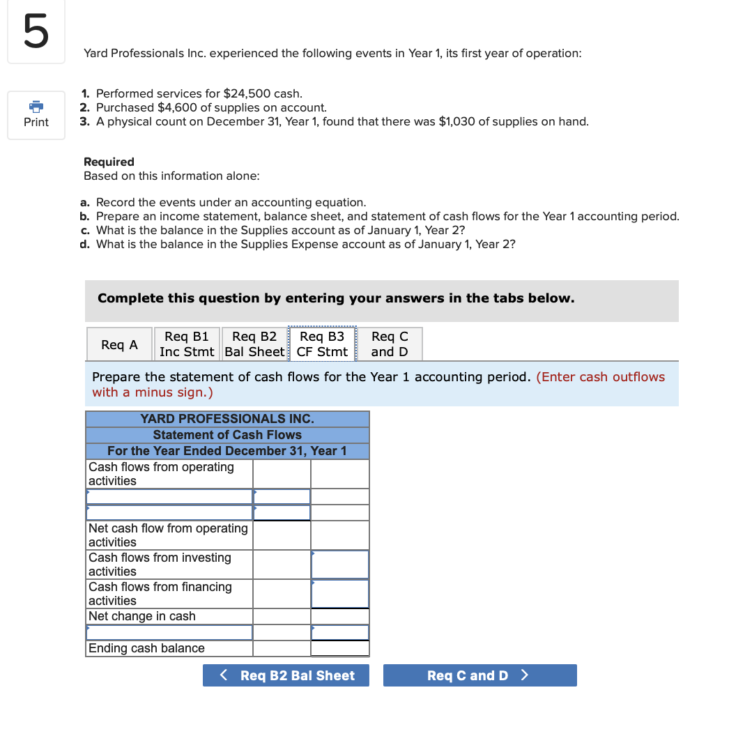Professionals Inc. experienced the following events in Year 1, its first year