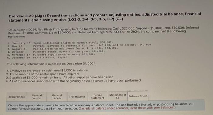 Can I please have some help on this? Exercise 3-20 (Algo) Record