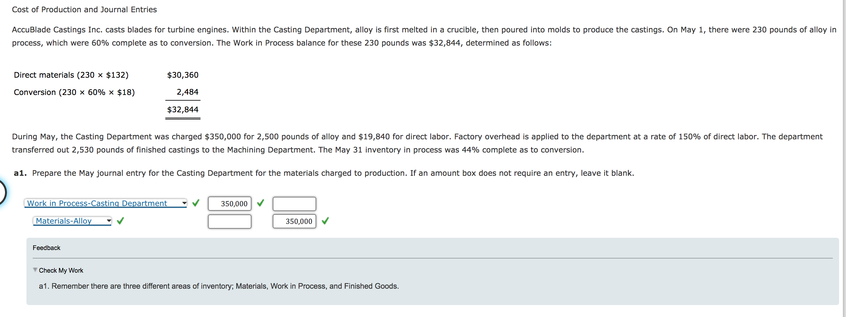 process, which were 60% complete as to conversion. The Work in