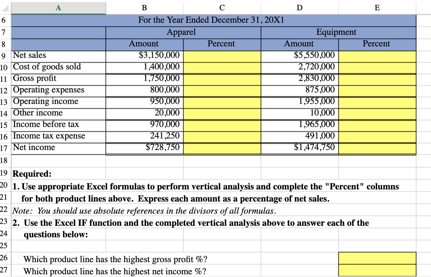 PLEASE SHOW FORMULAS CORRELATING TO THE PICTURE A E 6 7 Percent