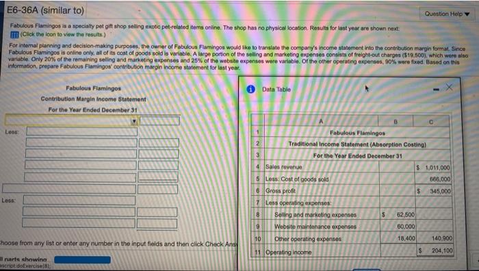 correct answer plz ASAP E6-36A (similar to) Question Help Fabulous Flamingos is