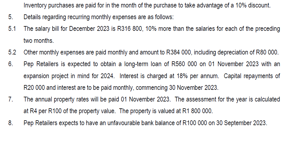 including depreciation of R80 000 . 6. Pep Retailers is expected to