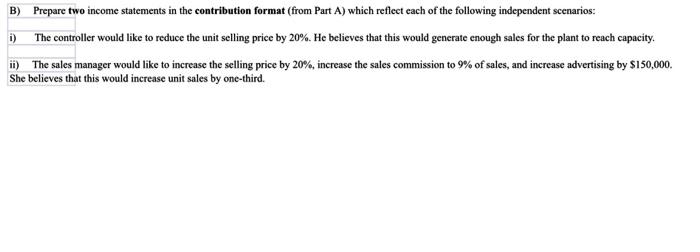 prepare a complete projected income statement in the contribution format for each