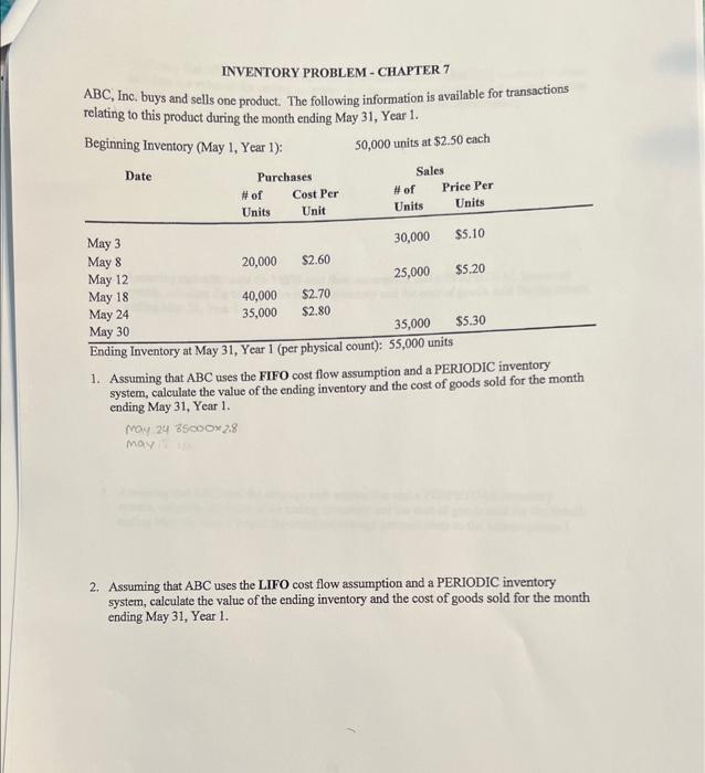  please answer all 5 and show all work INVENTORY PROBLEM -