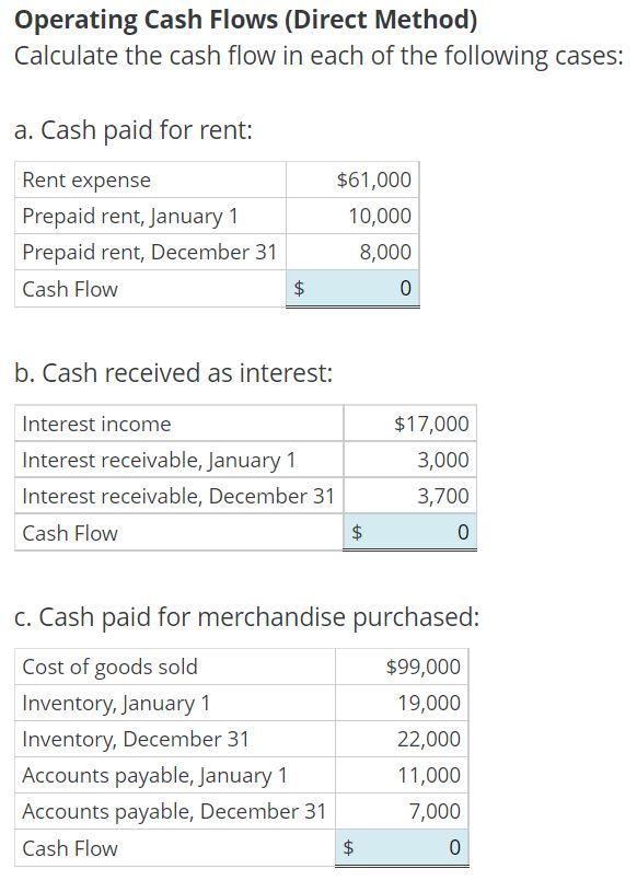 Could you show the work to complete these problems. Operating Cash