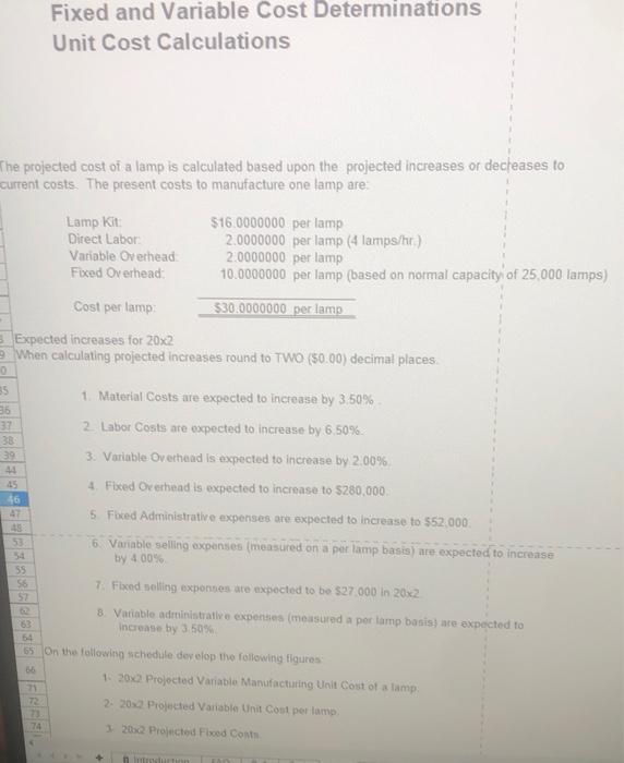 any help is appreciated Fixed and Variable Cost Determinations Unit Cost Calculations