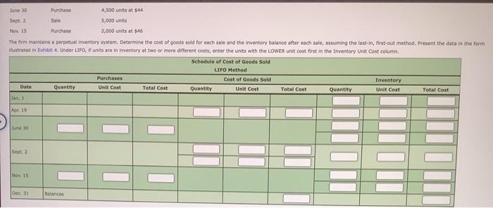 S Apr 19 Sale 2,500 units June 30 Purchase 4,500 units at