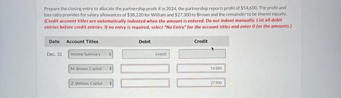 partner had any drawings in 2024. (a) Prepare the closing entry to