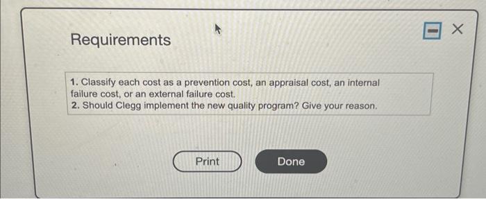appraisal cost, an internal failure cost, or an external failure cost. 2.