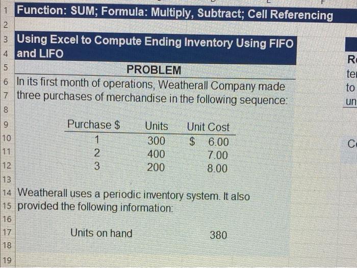 help RE ter to un 1 Function: SUM; Formula: Multiply, Subtract; Cell