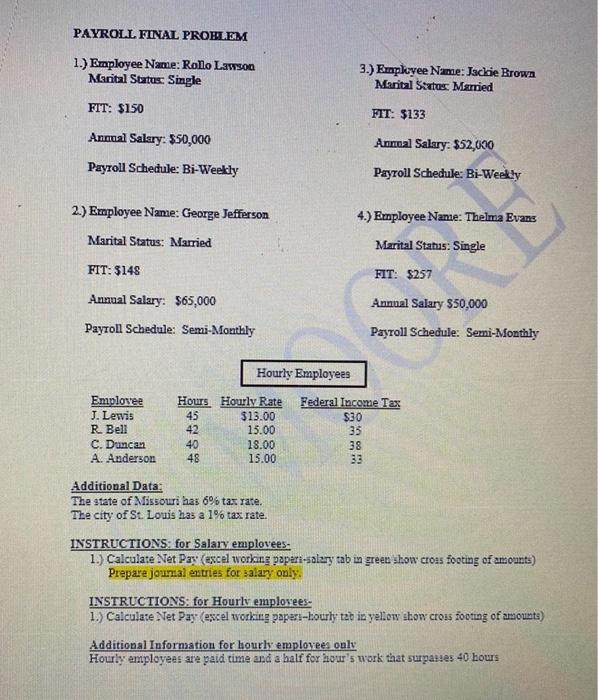 please complete Net pay in excelformat (included format example ) along with