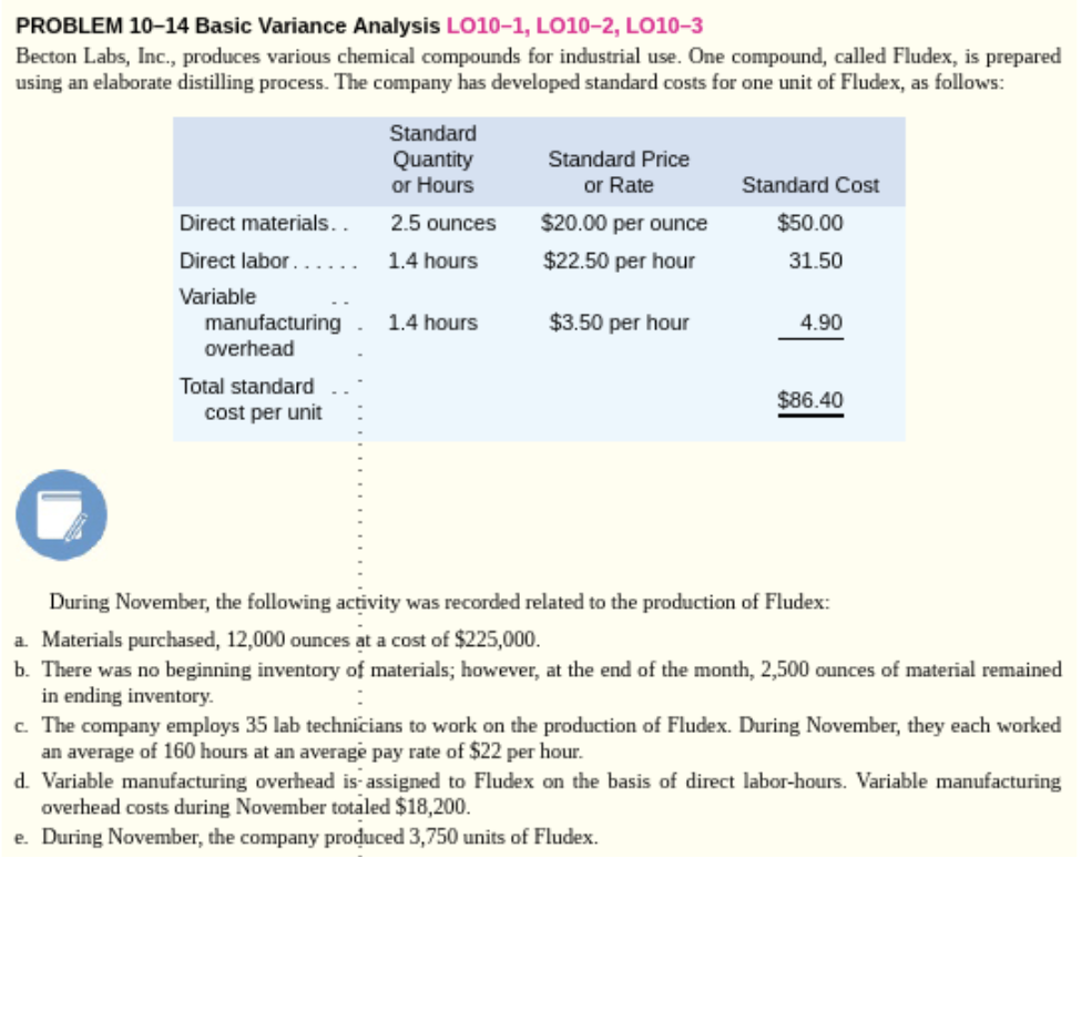  PROBLEM 10-14 Basic Variance Analysis LO10-1, LO10-2, LO10-3 Becton Labs, Inc.,