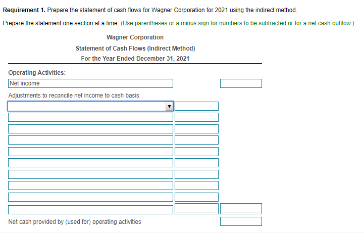 10 blanks in Operating Activities, the 3 blanks in Investment Activities, and