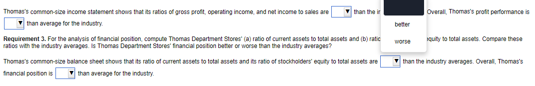 X.XX.) Start with preparing a common-size income statement. Thomas Department Stores, Inc.