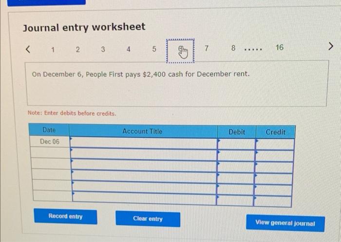 December 3, People First pays $42,000 cash for equipment. Note: Enter debits