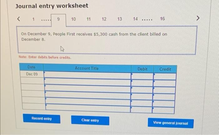 December 6, People First pays $2,400 cash for December rent. Note: Enter