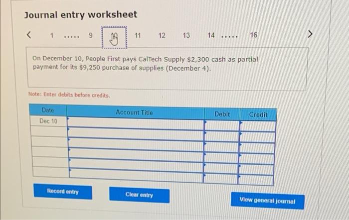 debits before credits. Account Title Debit Credit Date Dec 06 Record entry