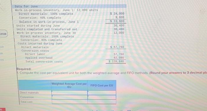 question 13 Required: 1. Compute the cost per equivalent unit for both