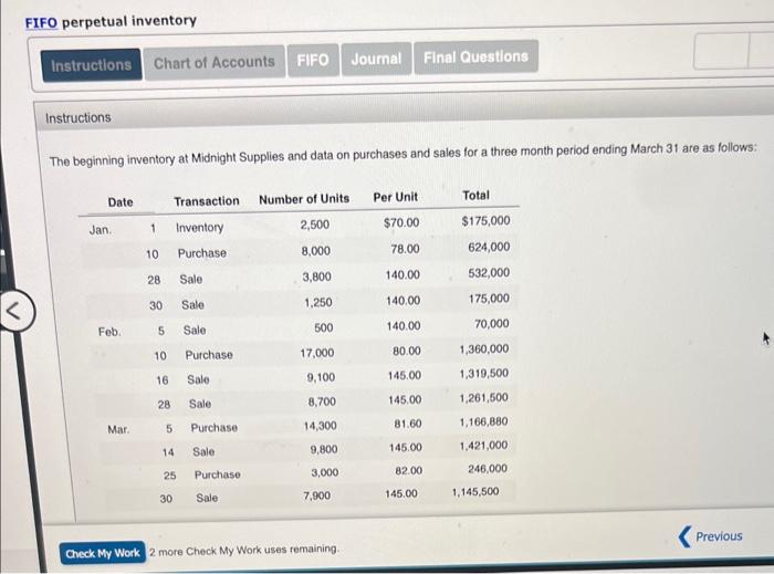  please help Need FIFO Journal And final questions The beginning inventory