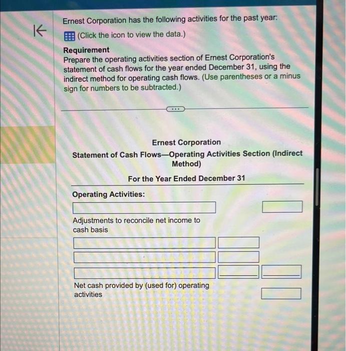  its complete do this instead please Ernest Corporation has the following