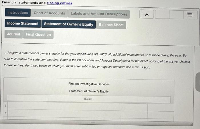 Investigative Services prepared an end-of-period spreadsheet, a part of which follows: Financial