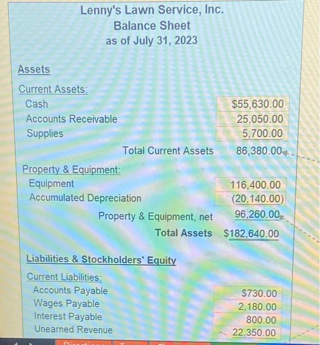 consumed immediately. Lenny's will pay the mower dealer for the supplies in