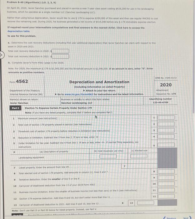  Problem 8-40 (Algorithmic) (Lo, 2, 3, 9) On Apeit 20, 2020,