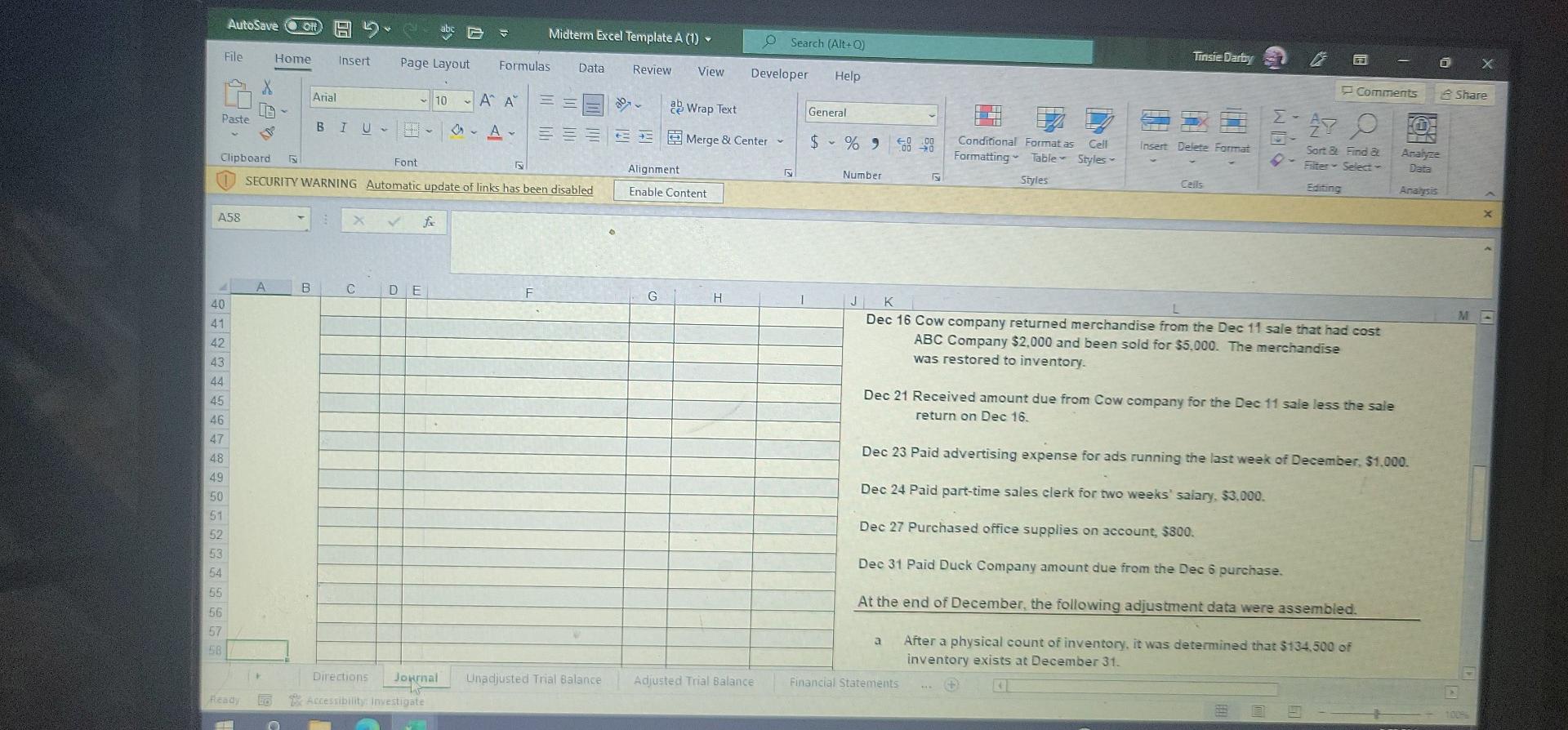 Directions 1 Use this Excel template file (see tabs) to complete the