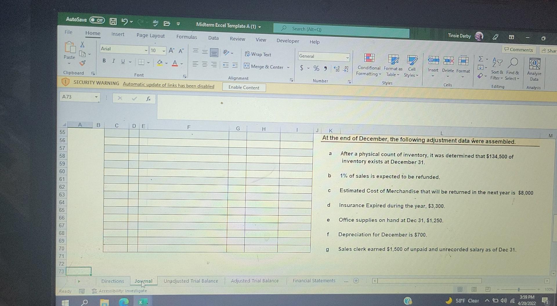 required accounting activities and rename it to begin with your last name