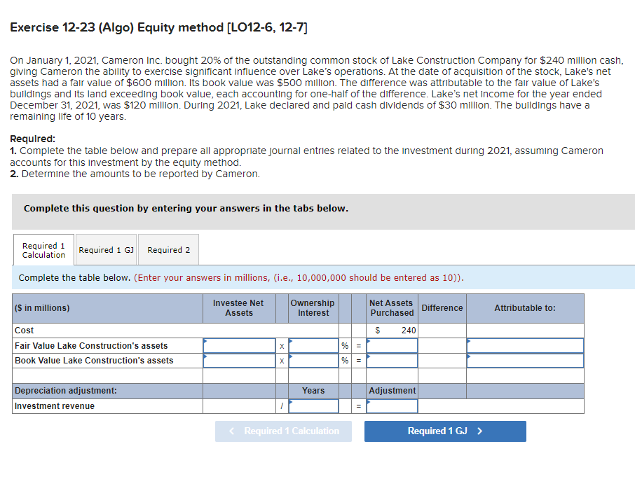 please answer required 1 calculation, Required 1 GJ & required 2 Exercise