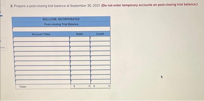 September 30,2021 . The accounts have normal debit or credit balances. 2.