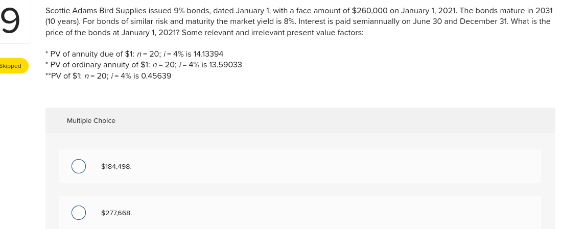 issue price of the bonds. (FV of $1, PV of $1, FVA