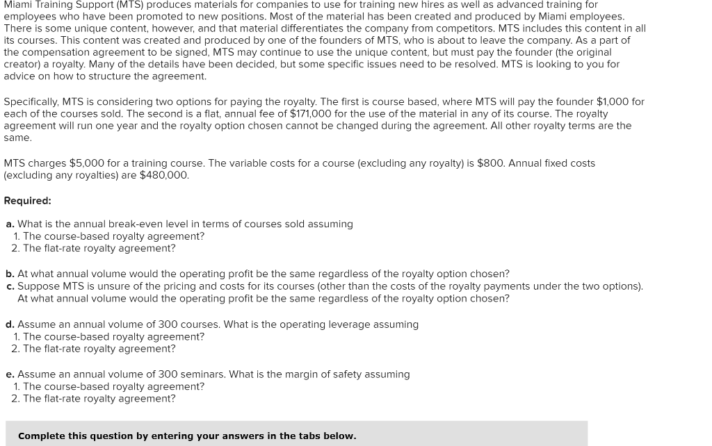 A B C D E Miami Training Support (MTS) produces materials