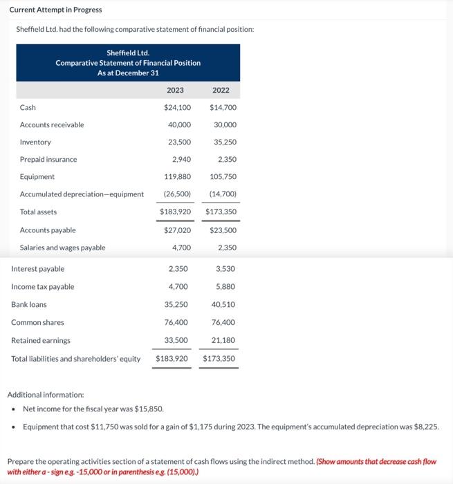  Please help to prepare the operating activities section of a statement