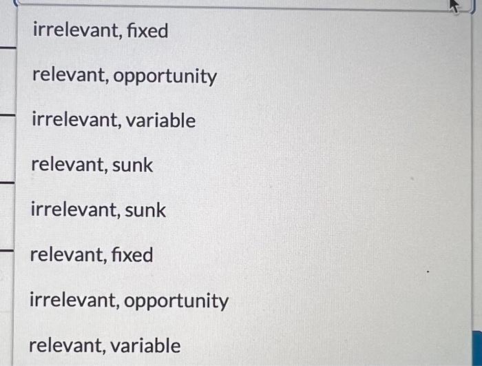 , variable & relevant fixed ARE NOT ANSWERS Robertos cooking school tut: