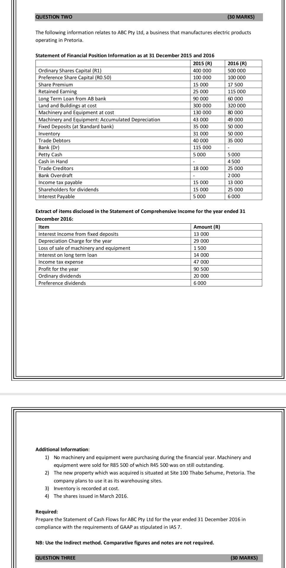  Please help with Question 2 cash flow indirect method please show