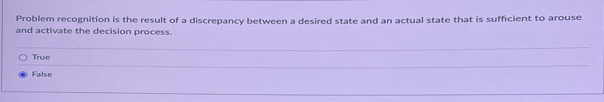  Problem recognition is the result of a discrepancy between a desired