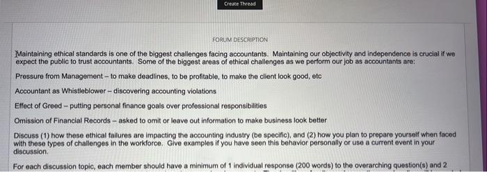 Federal Tax Create Thread FORUM DESCRIPTION Maintaining ethical standards is one of