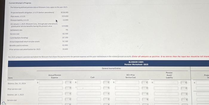 Question A. B. Current Attempt in Progress Blossom Corp. sponsors a defined