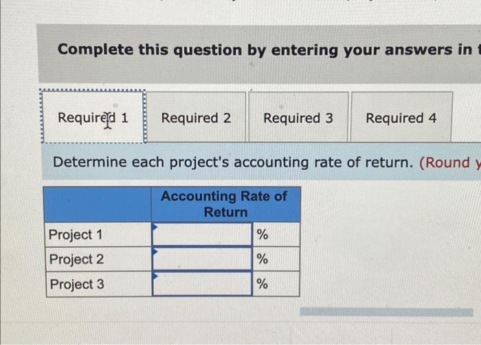 accounting rate of return 2. Determine each (1-3) projects payback period 3.