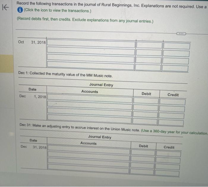 the following transactions in the joumal of Rural Beginnings, Inc. Explanations are