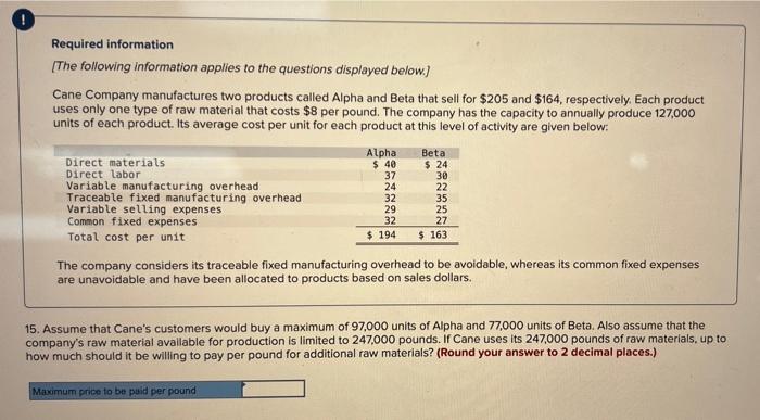 you! Required information (The following information applies to the questions displayed below)
