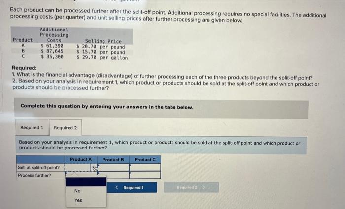$205 and $164, respectively. Each product uses only one type of raw