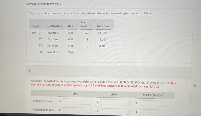 PLEASE HELPP TY Current Attempt in Progress Suppose that Amazon uses a
