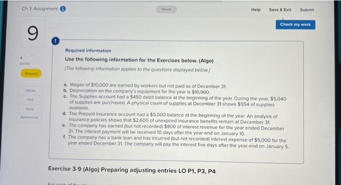 ch3.9 Ch 3. Assignment Help Save & Exit Submit Check my work