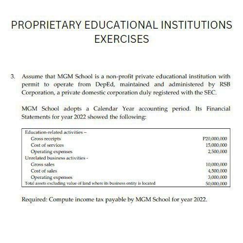  Answer problem 3 with complete solution PROPRIETARY EDUCATIONAL INSTITUTIONS EXERCISES 3.