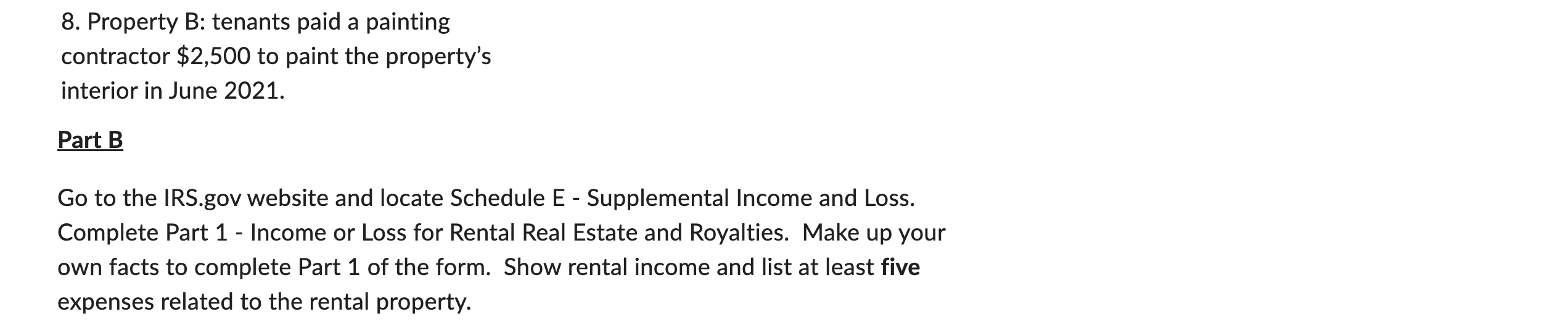 from the rental properties that Johnny must include in his 2021 gross