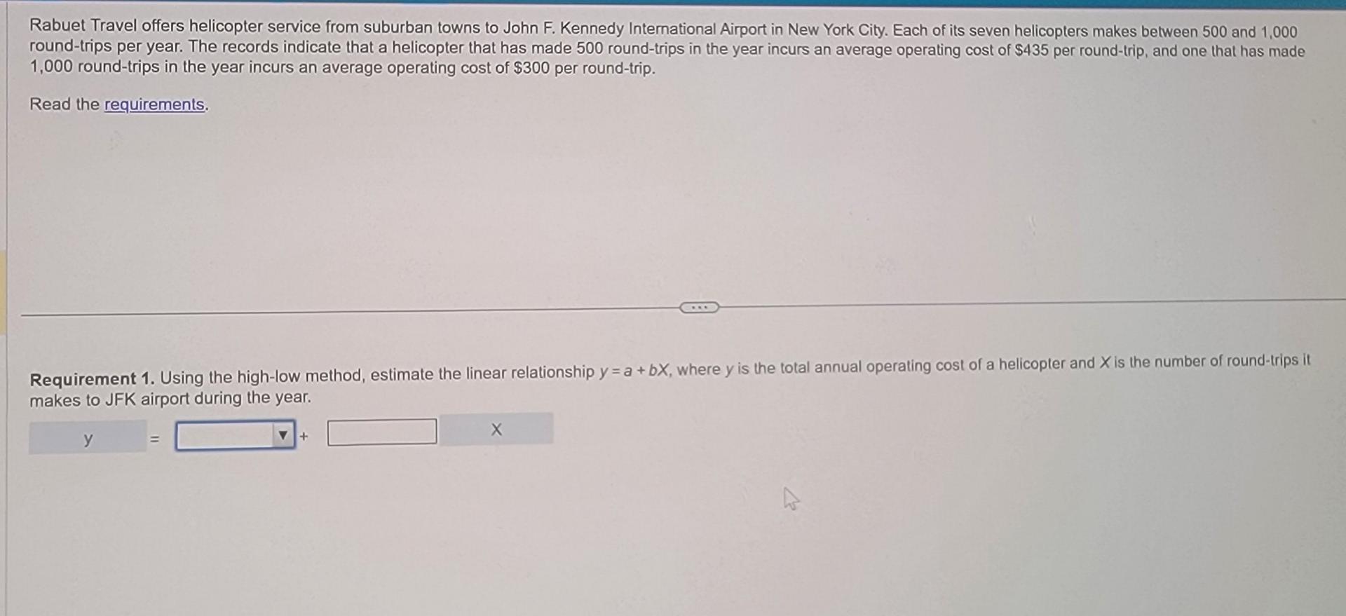 where y is the total annual operating cost of a helicopter and
